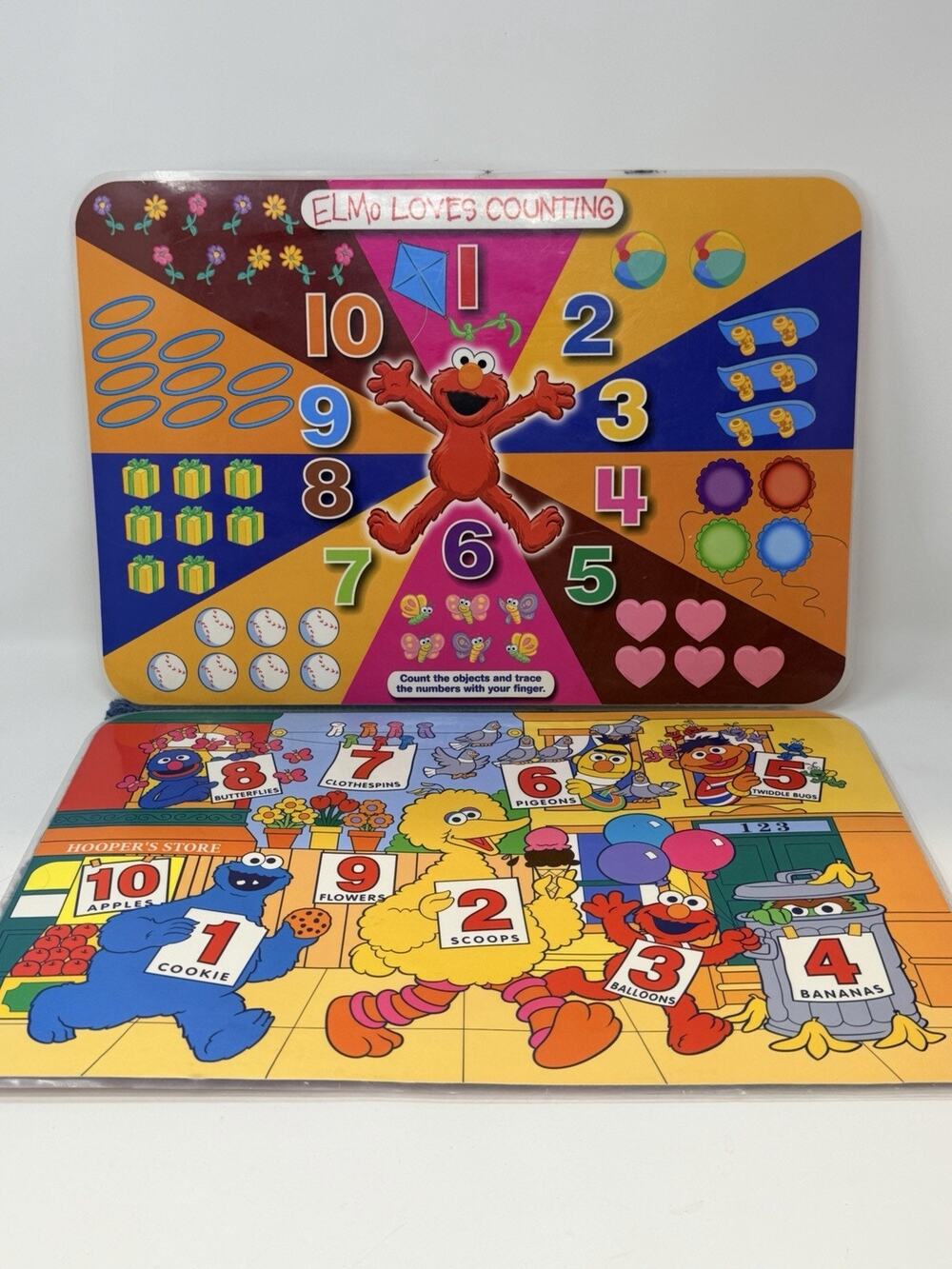 2 Vintage Sesame Street Placemats Numbers Counting Double Sided Laminated